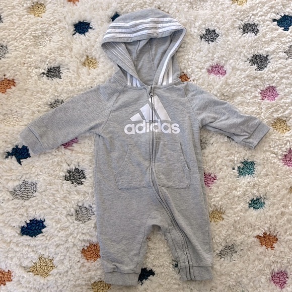 Adidas Zip Up Hooded Bodysuit Romper 6 Months - Picture 1 of 5